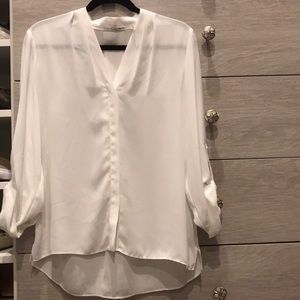 Tahari white silk blouse